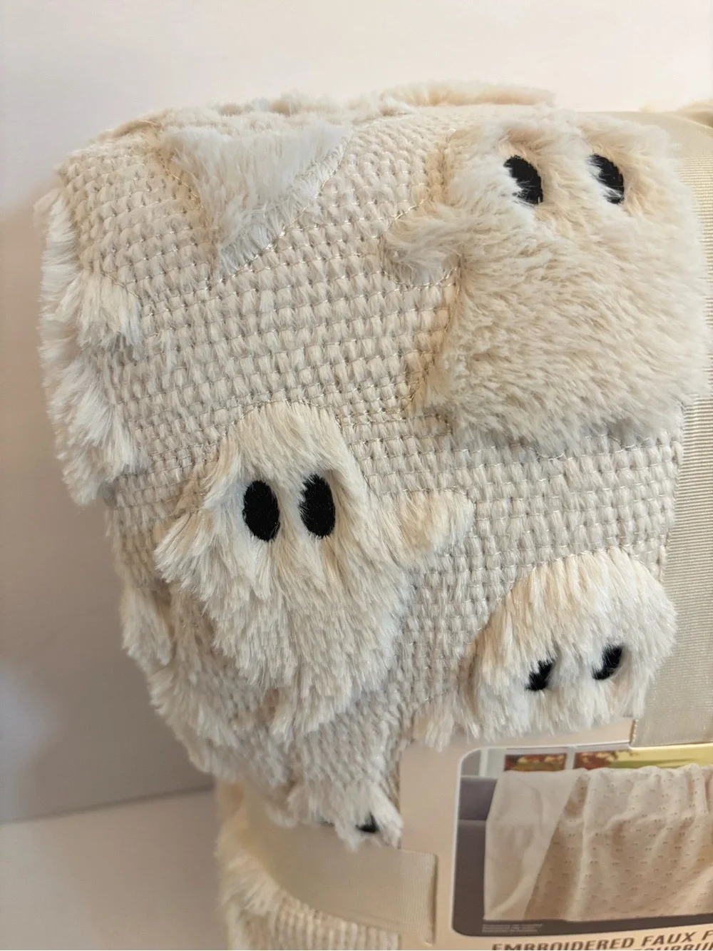 NWT Costco Halloween Faux Fur Embroidered Throw Blanket Ghost 60x70